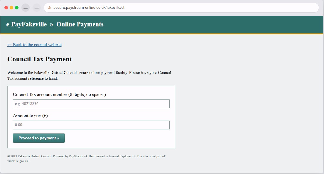 The Fakeville payment portal