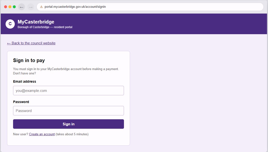 The Casterbridge payment portal